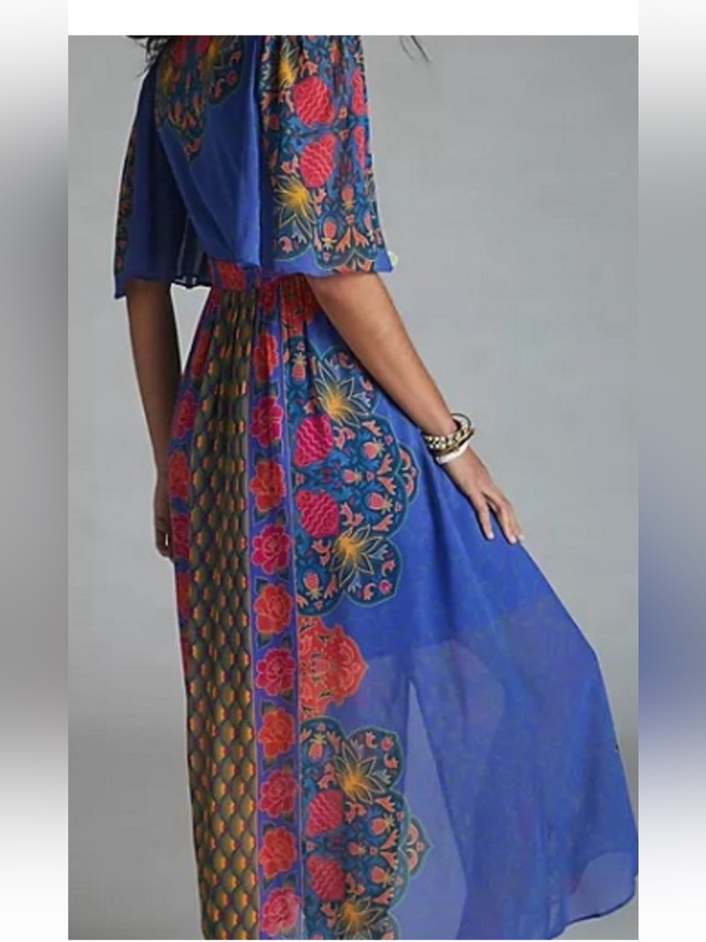 Anthropologie x Farm Rio Blue Floral V-Neck Maxi Dress size M rare - Picture 5 of 13